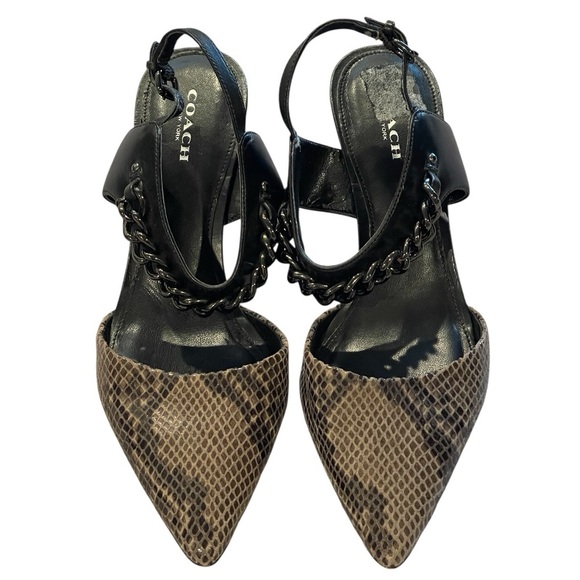 Coach Garland Snake Print Chain Detail Slingback Kitten Heel, Black-Brown, 7B - Picture 14 of 15